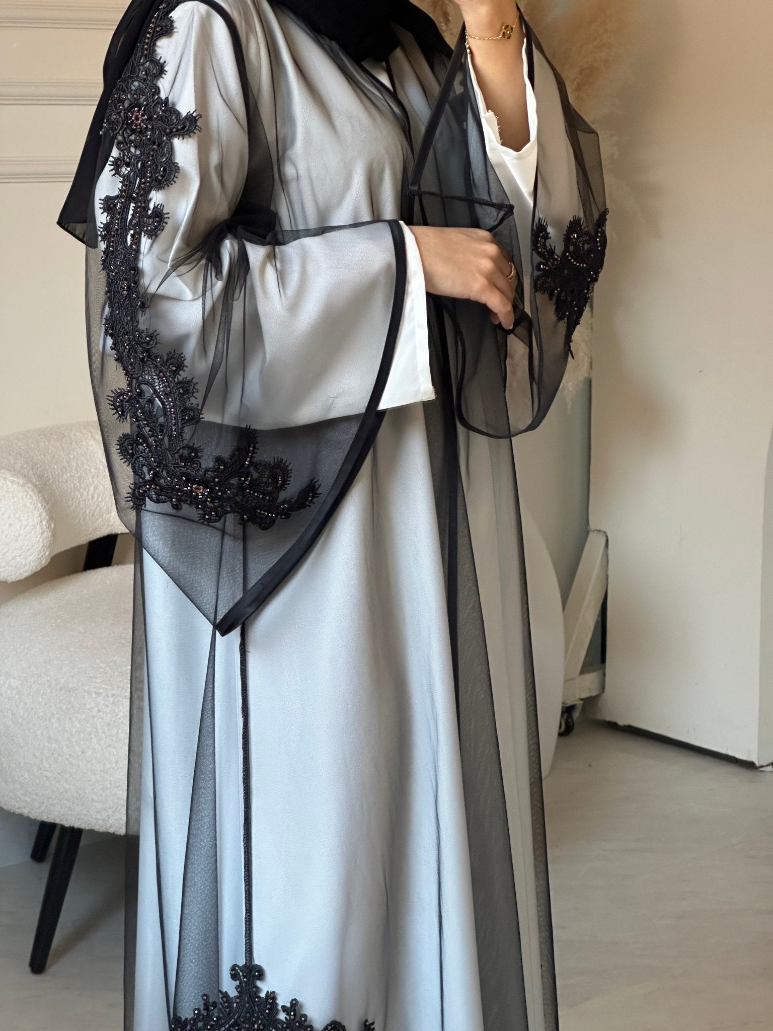 C 0854 Black Lace Abaya