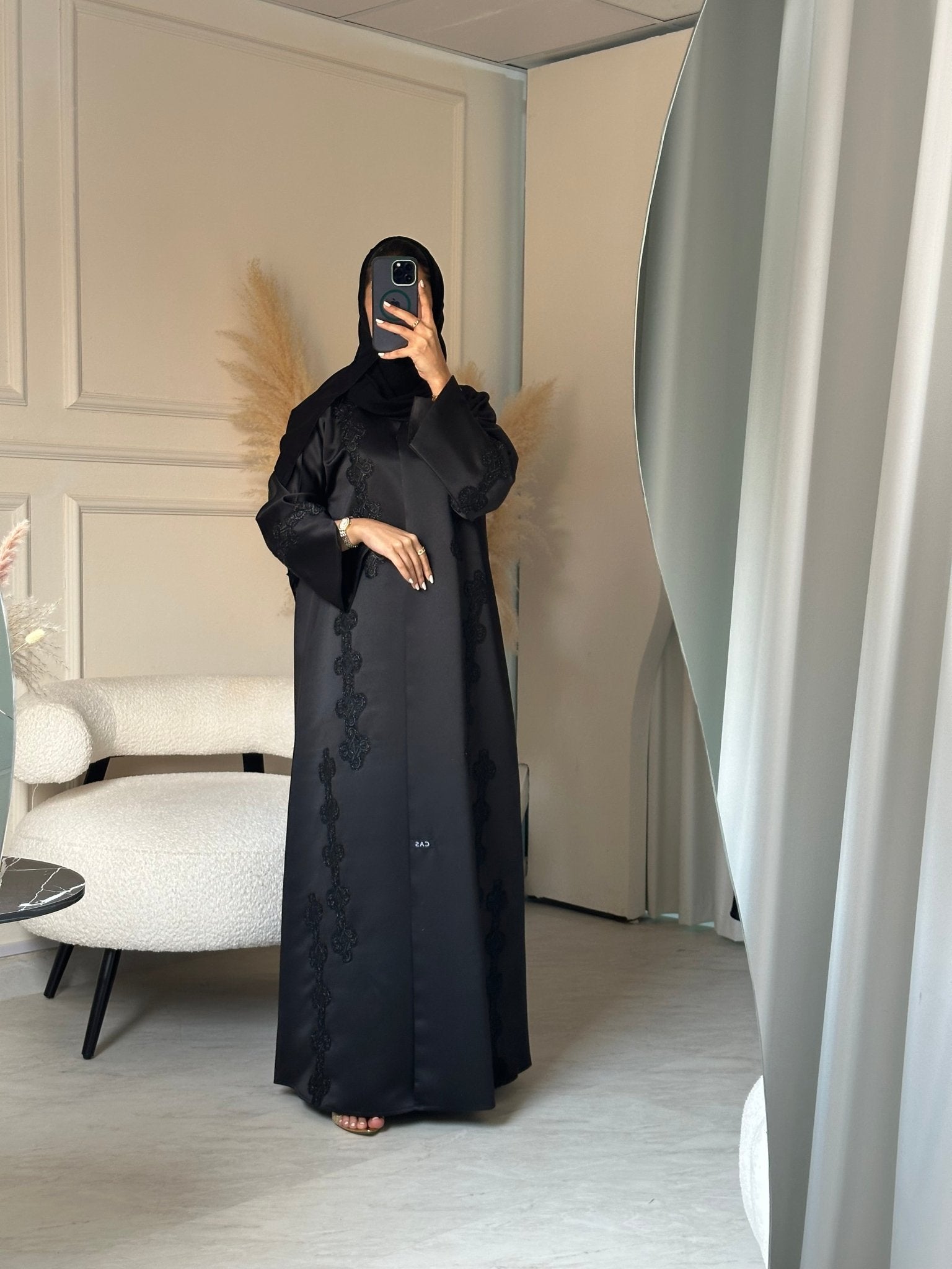 C 0860 Black Dantel Abaya