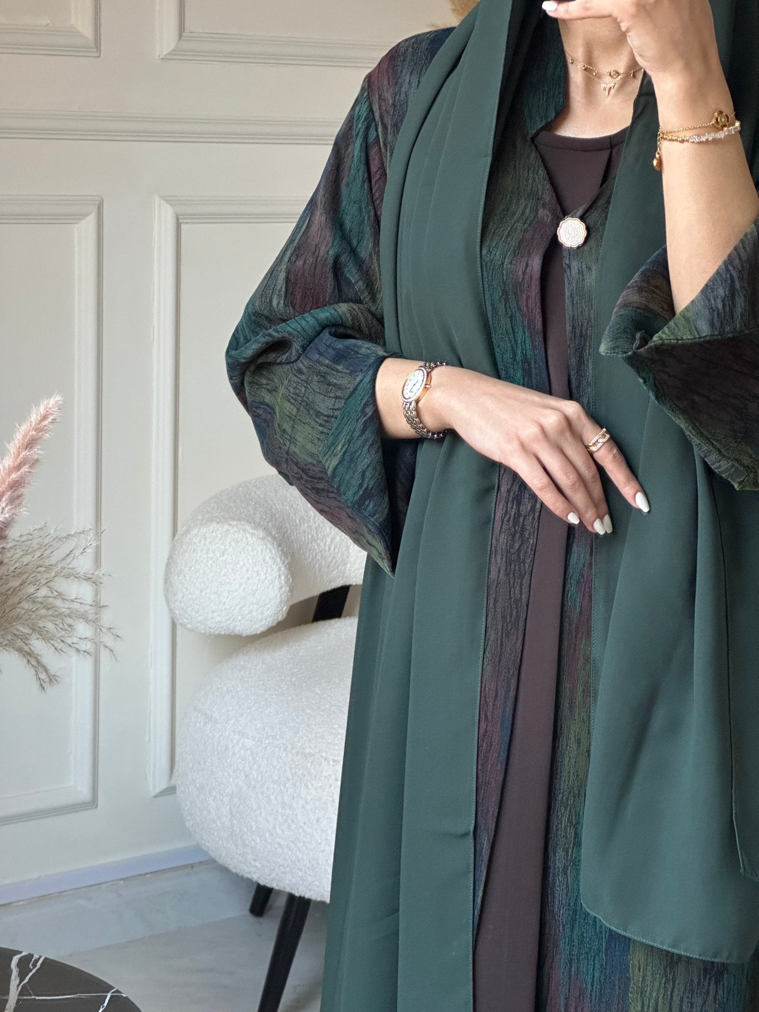 C 0865 Premium Green Coat Abaya Set