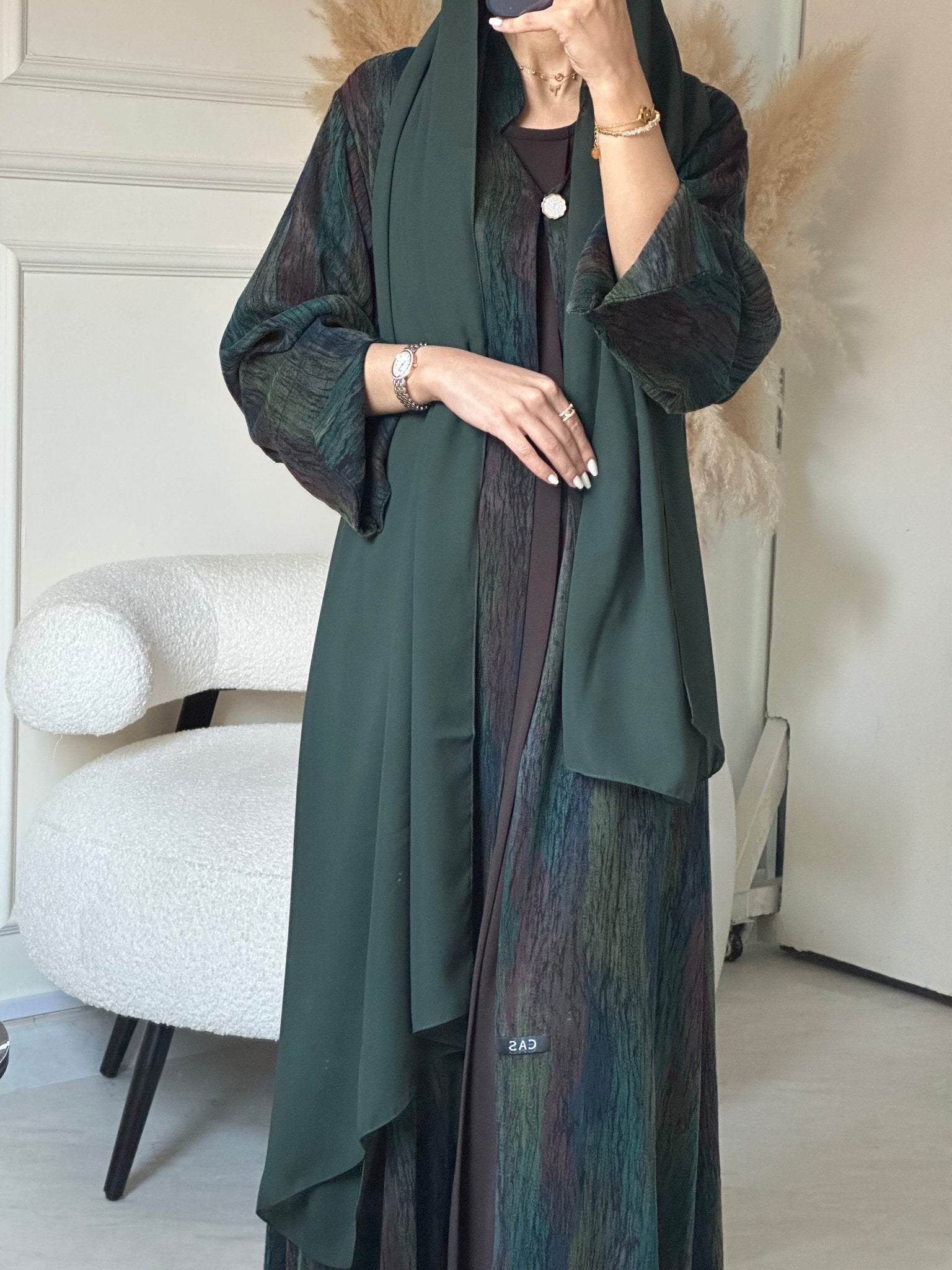 C 0865 Premium Green Coat Abaya Set