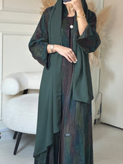 C 0865 Premium Green Coat Abaya Set