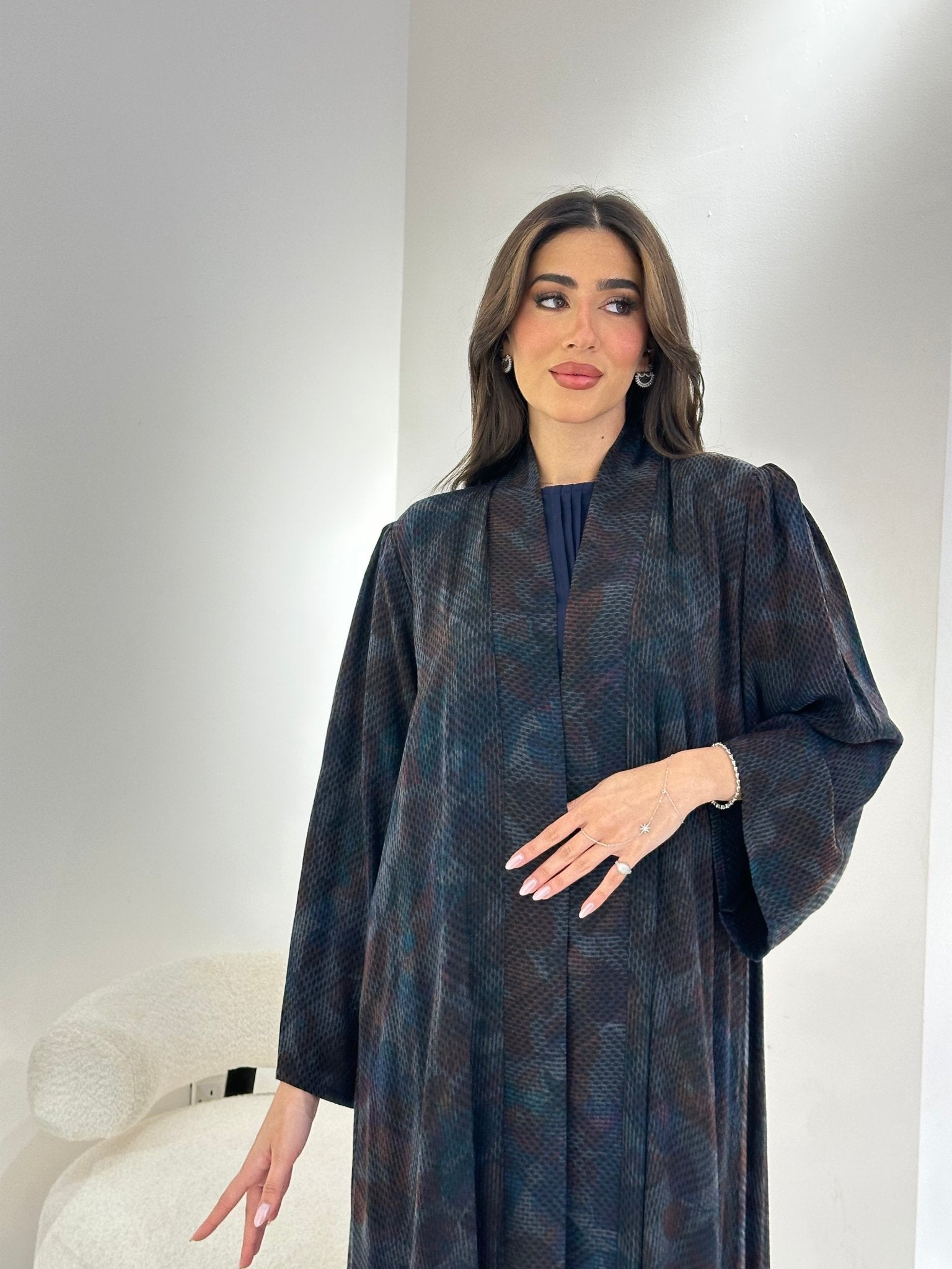 C 0874 - 02 Premium Blue Printed Abaya Set