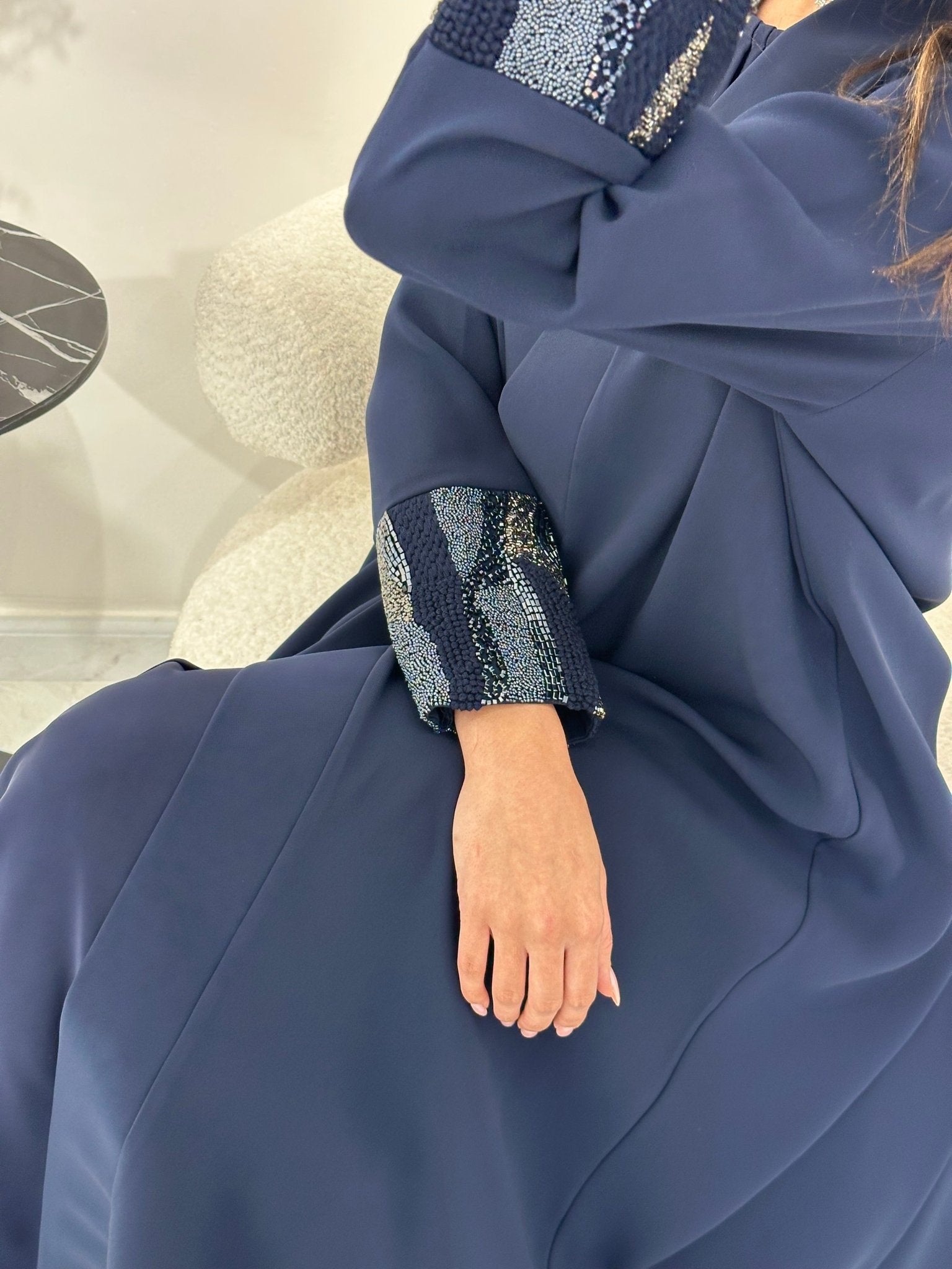 C 0875 - 01 Blue Beaded Eid Abaya