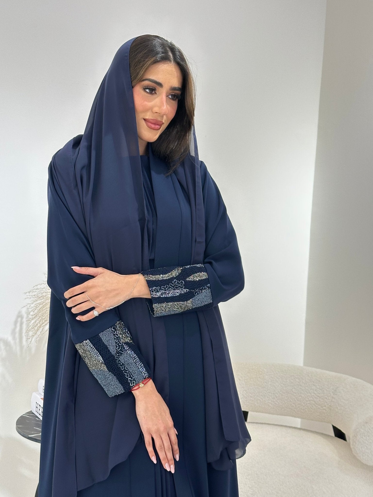 C 0875 - 01 Blue Beaded Eid Abaya