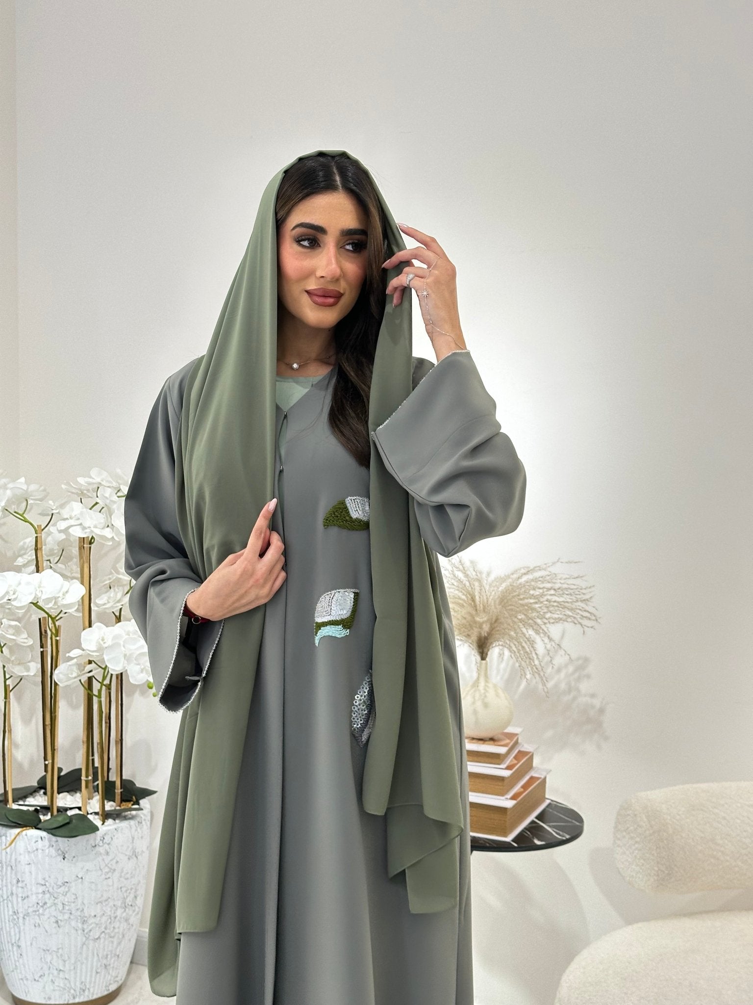 C 0876 Green Embroidered Eid Abaya