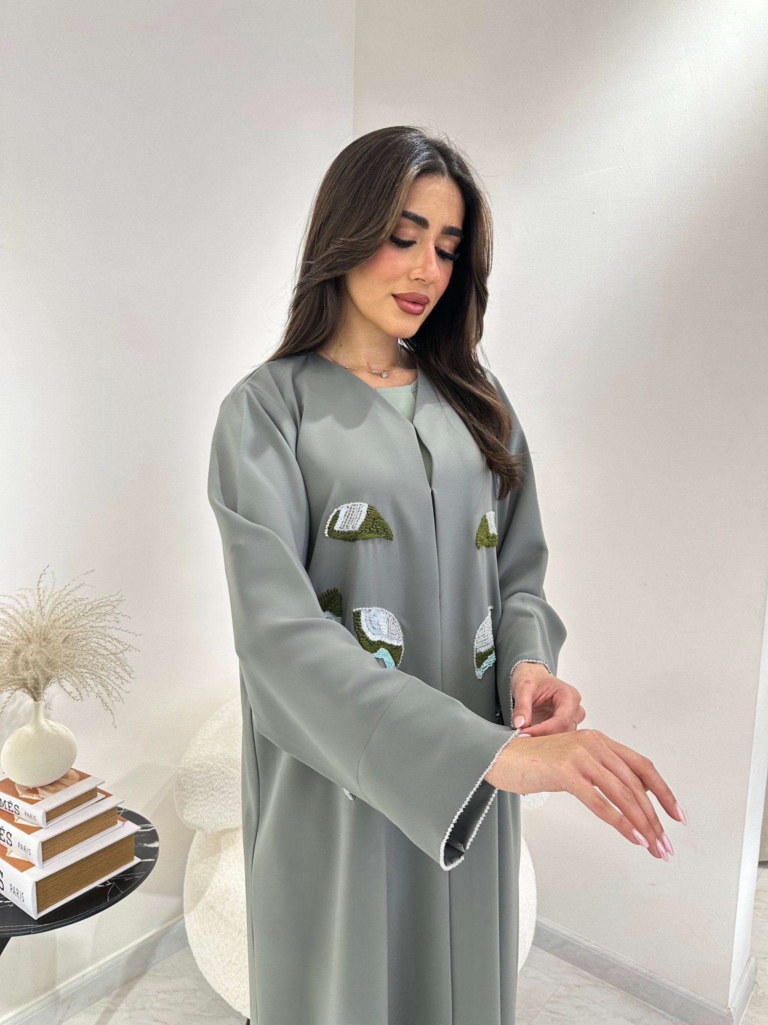 C 0876 Green Embroidered Eid Abaya