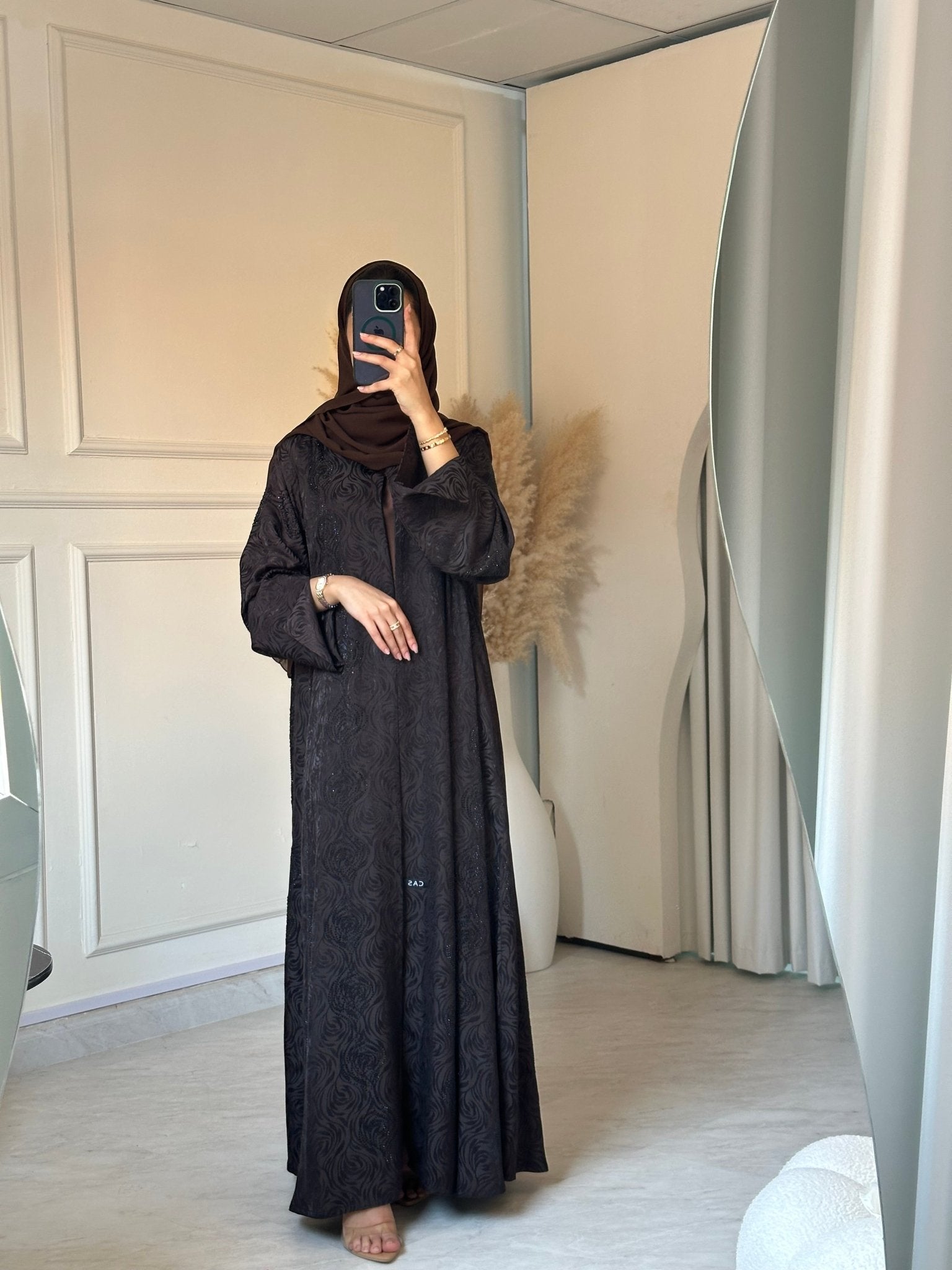 C 0879 Brown Printed Abaya