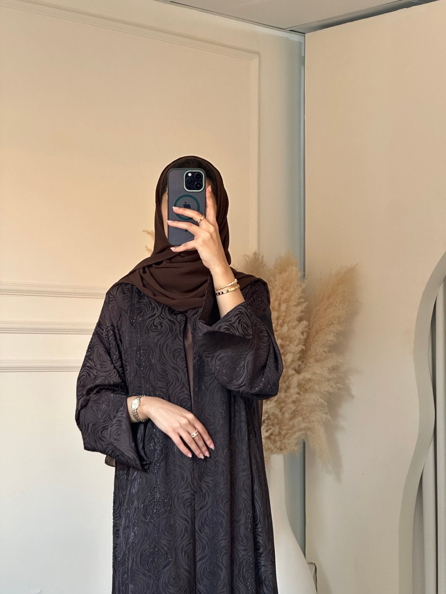 C 0879 Brown Printed Abaya
