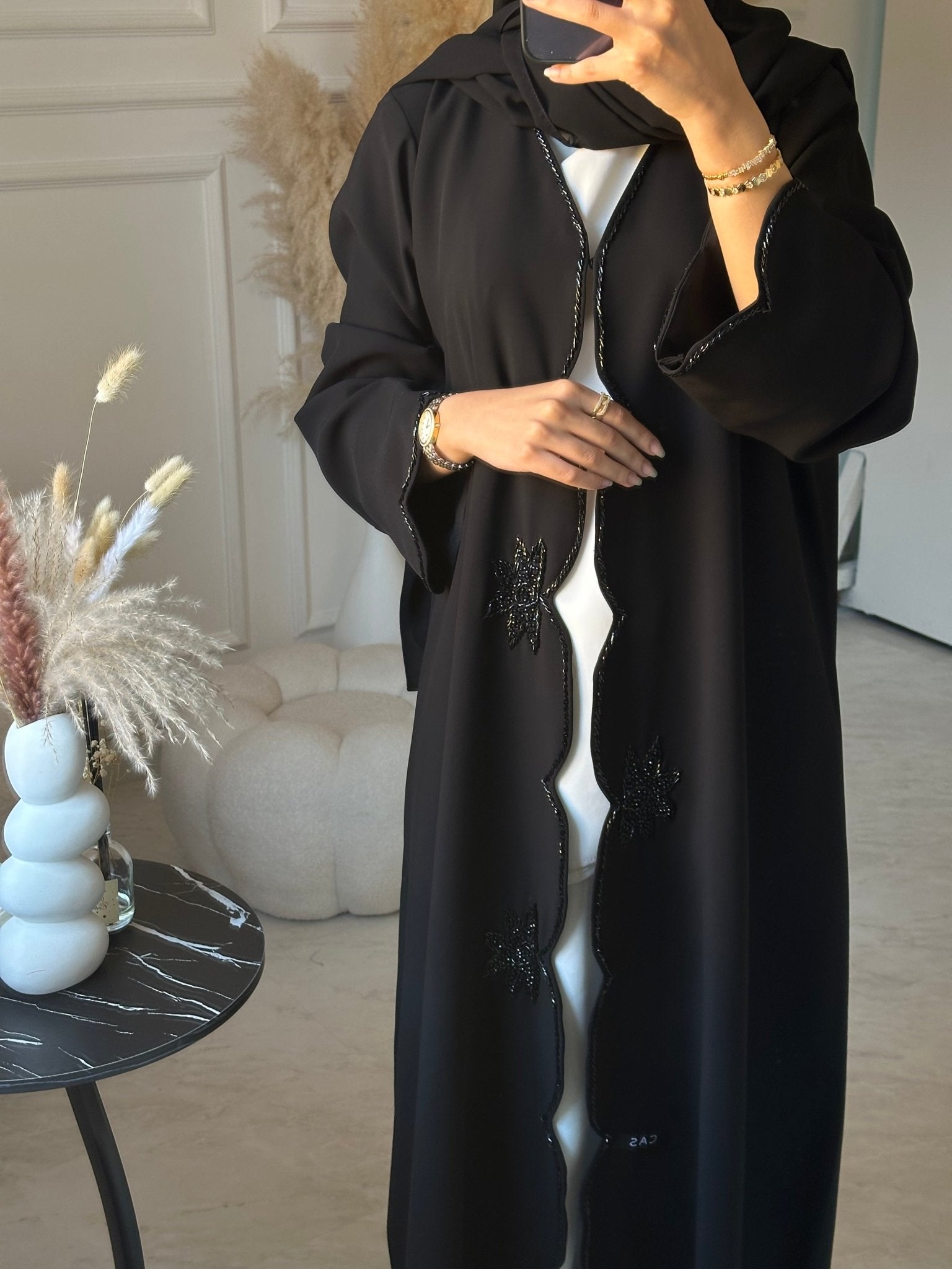 C 0887 Black Beaded Abaya