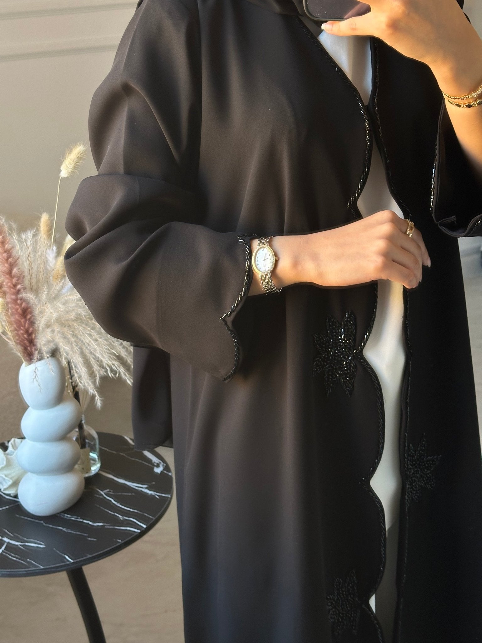 C 0887 Black Beaded Abaya