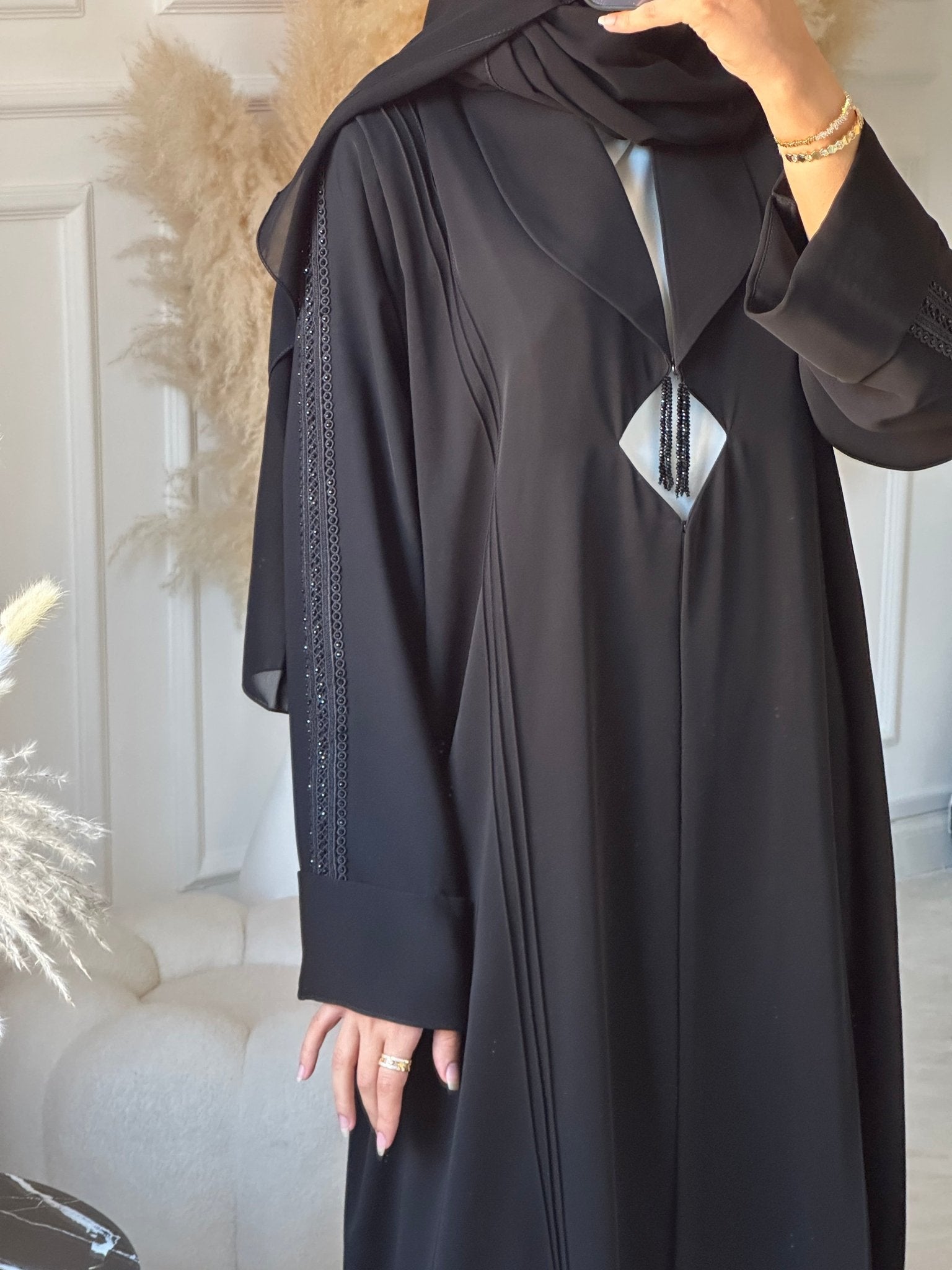 C 0888 Black Beaded Abaya