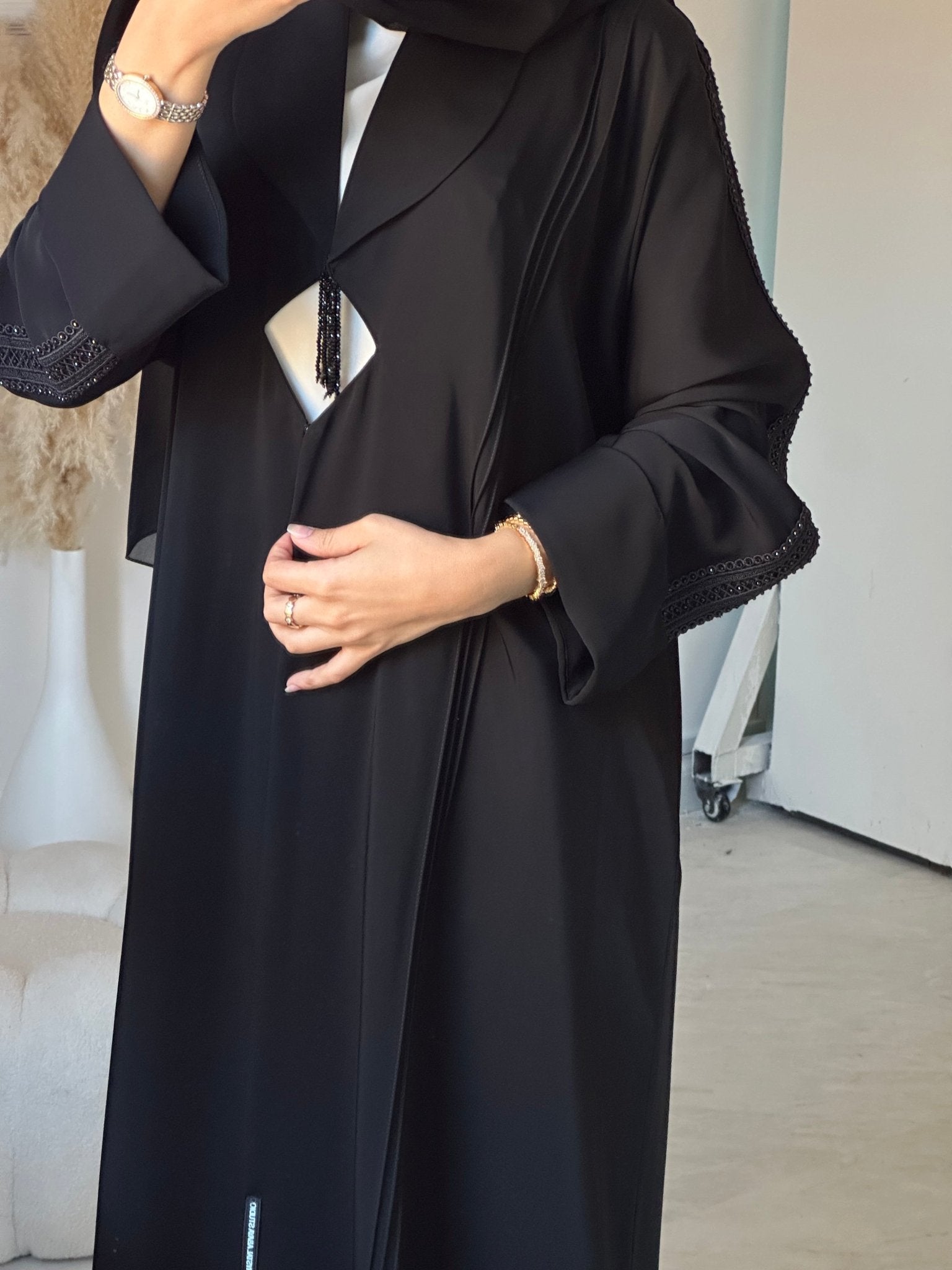 C 0888 Black Beaded Abaya