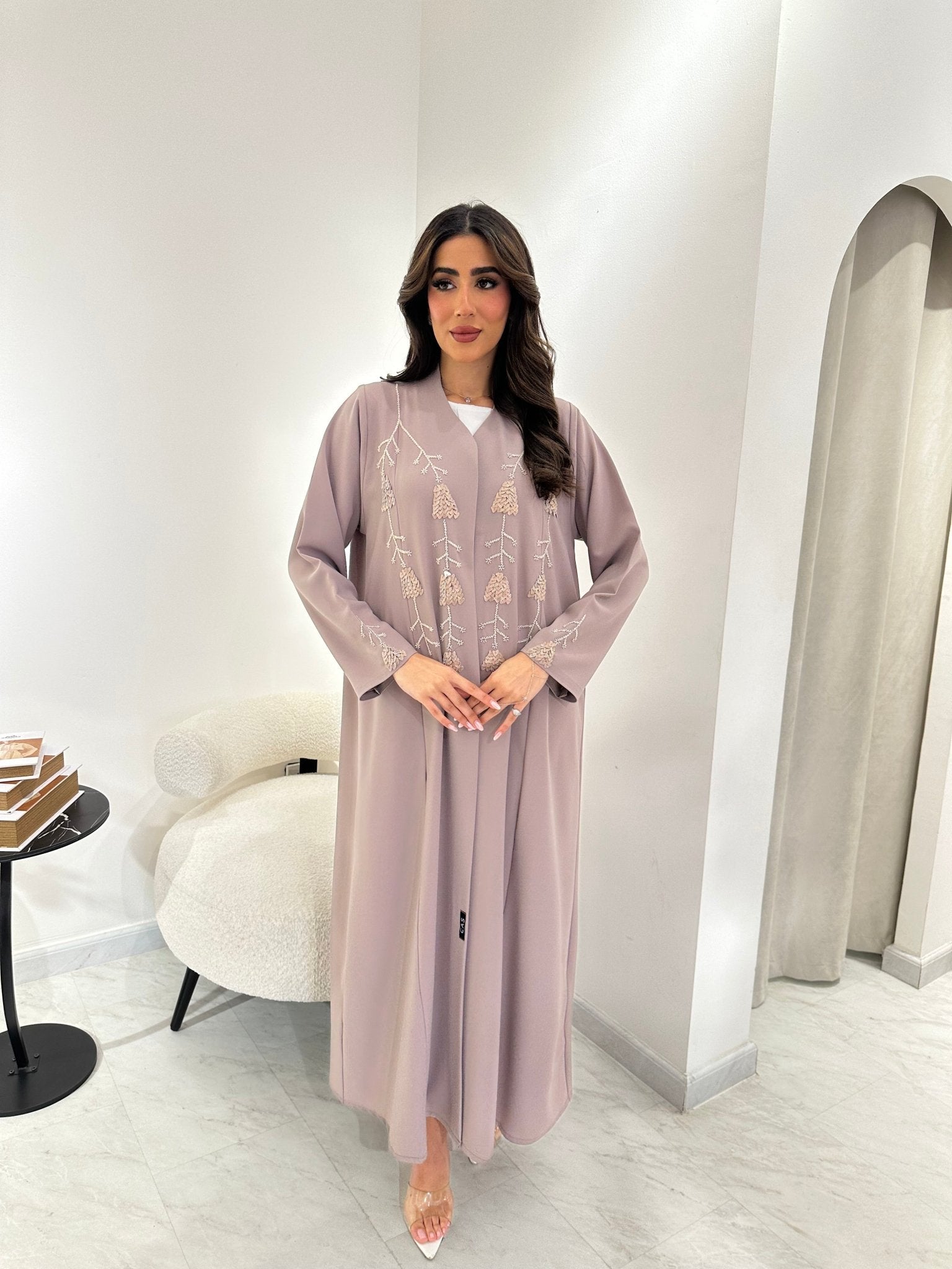C 0911 Nude Beaded Eid Abaya