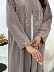 C 0911 Nude Beaded Eid Abaya