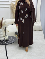 C 0923 Deep Brown Beaded Eid Abaya