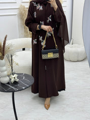 C 0923 Deep Brown Beaded Eid Abaya