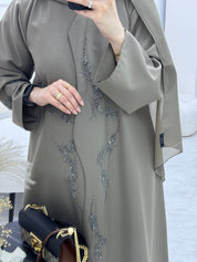 C 0925 Khaki Beaded Eid Abaya