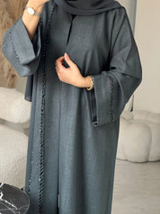 C 0930 Grey Beaded Eid Abaya
