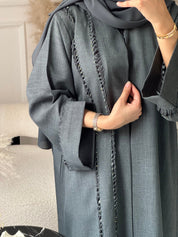 C 0930 Grey Beaded Eid Abaya