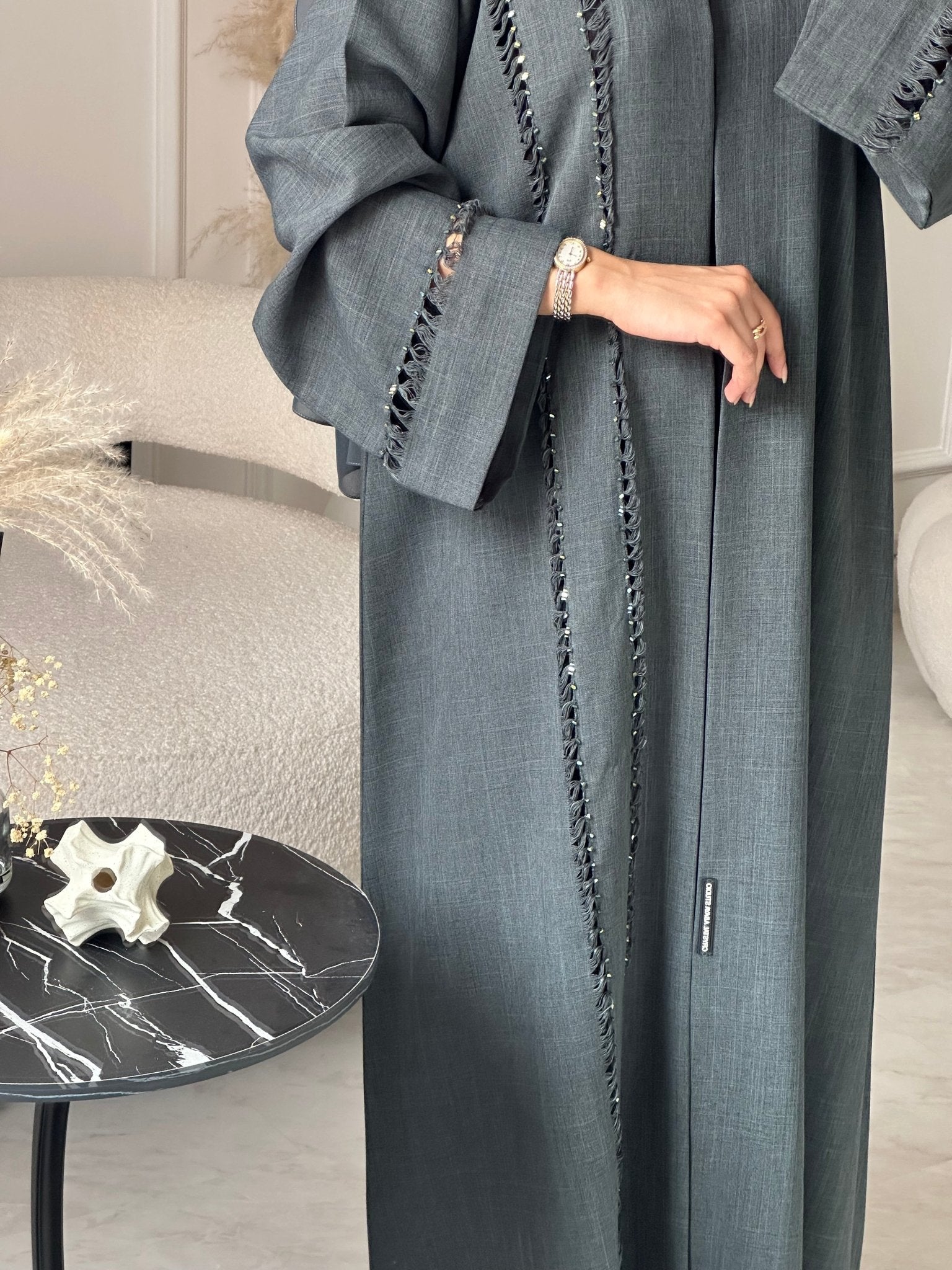 C 0930 Grey Beaded Eid Abaya
