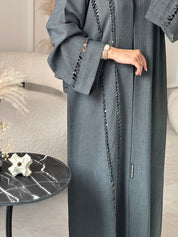 C 0930 Grey Beaded Eid Abaya