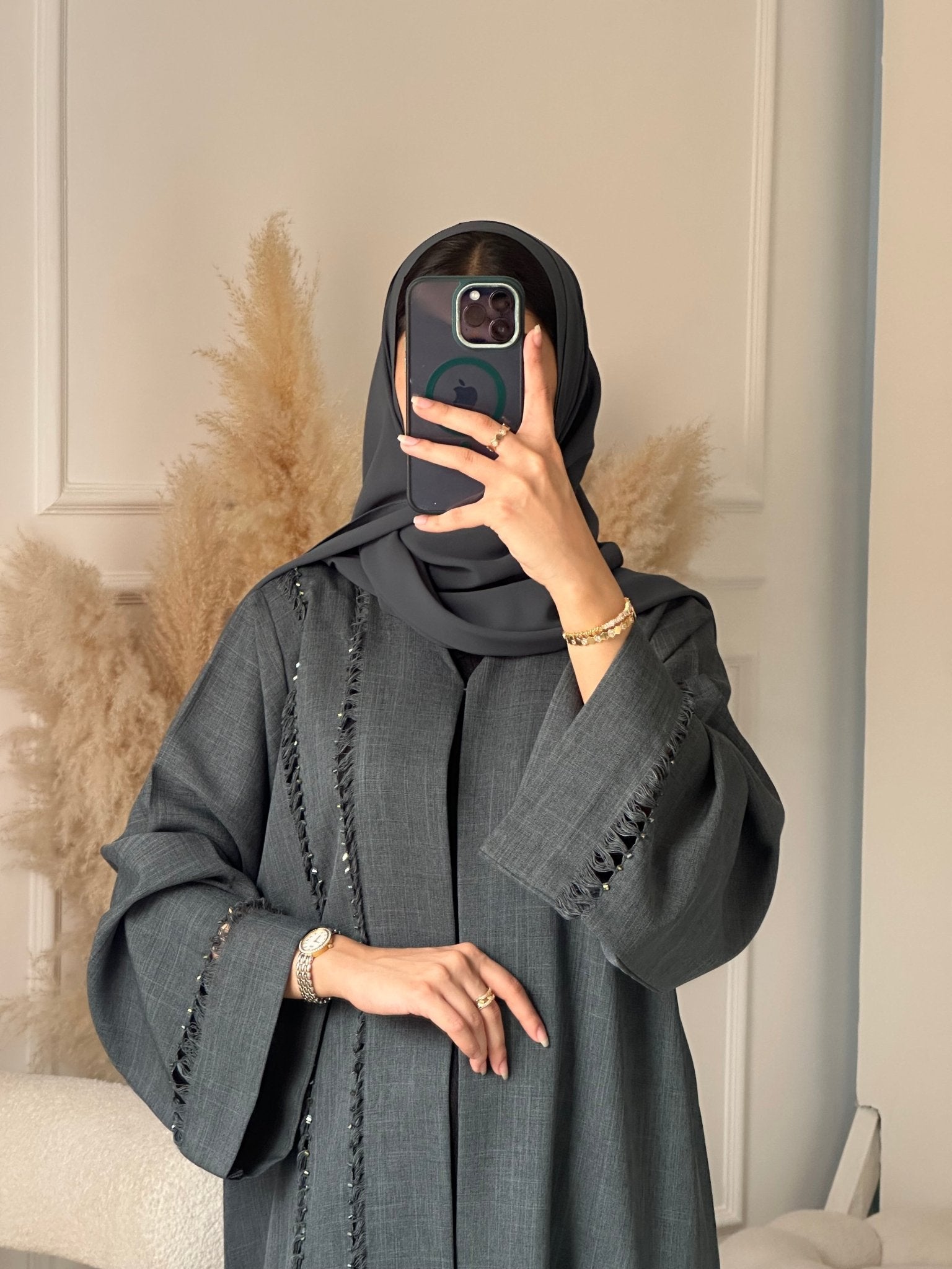 C 0930 Grey Beaded Eid Abaya