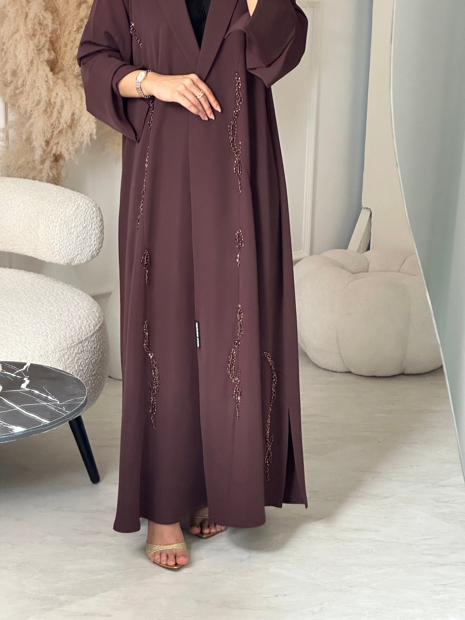 C 0931 Brown Beaded Eid Abaya