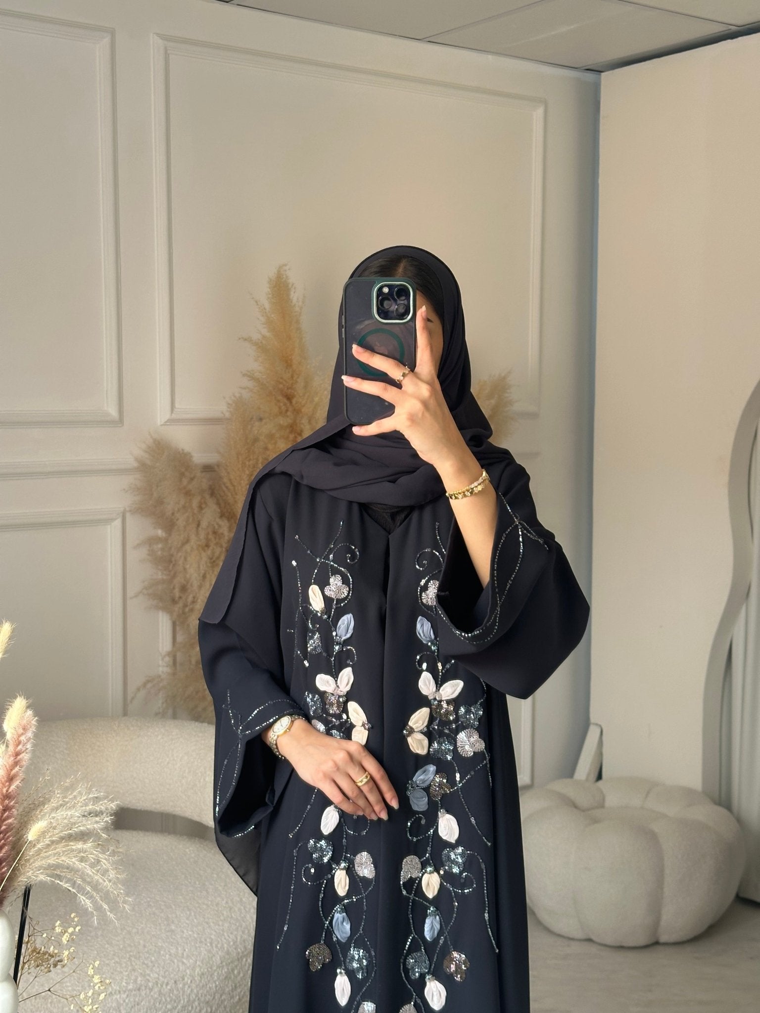 C 0932 Navy Blue Beaded Eid Abaya