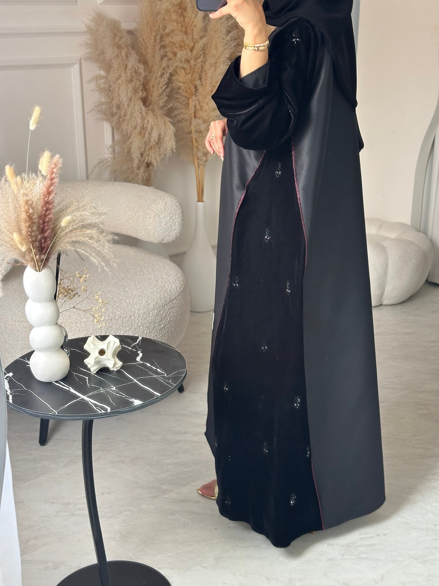 C 0933 Black Beaded Eid Abaya Set