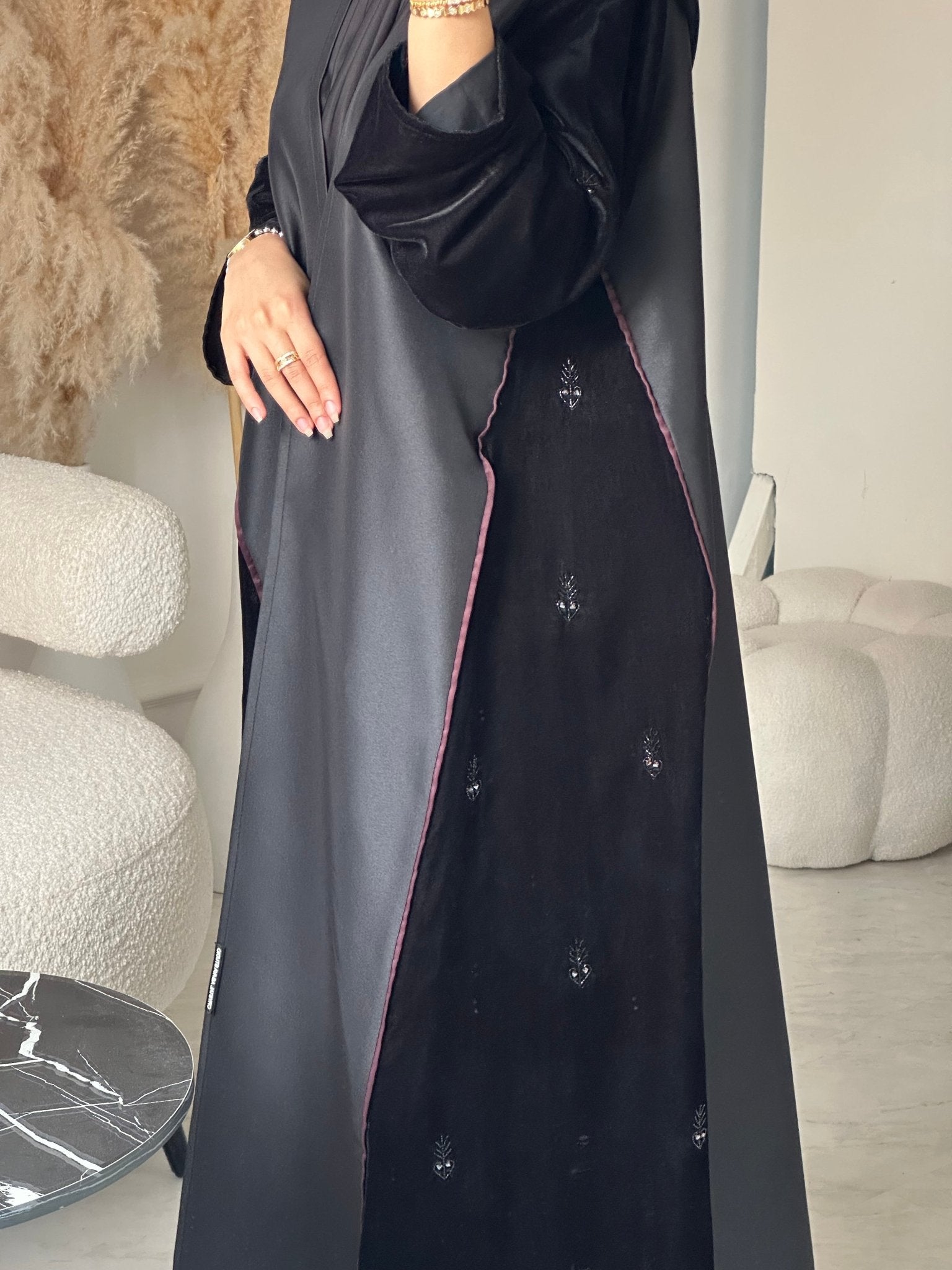 C 0933 Black Beaded Eid Abaya Set