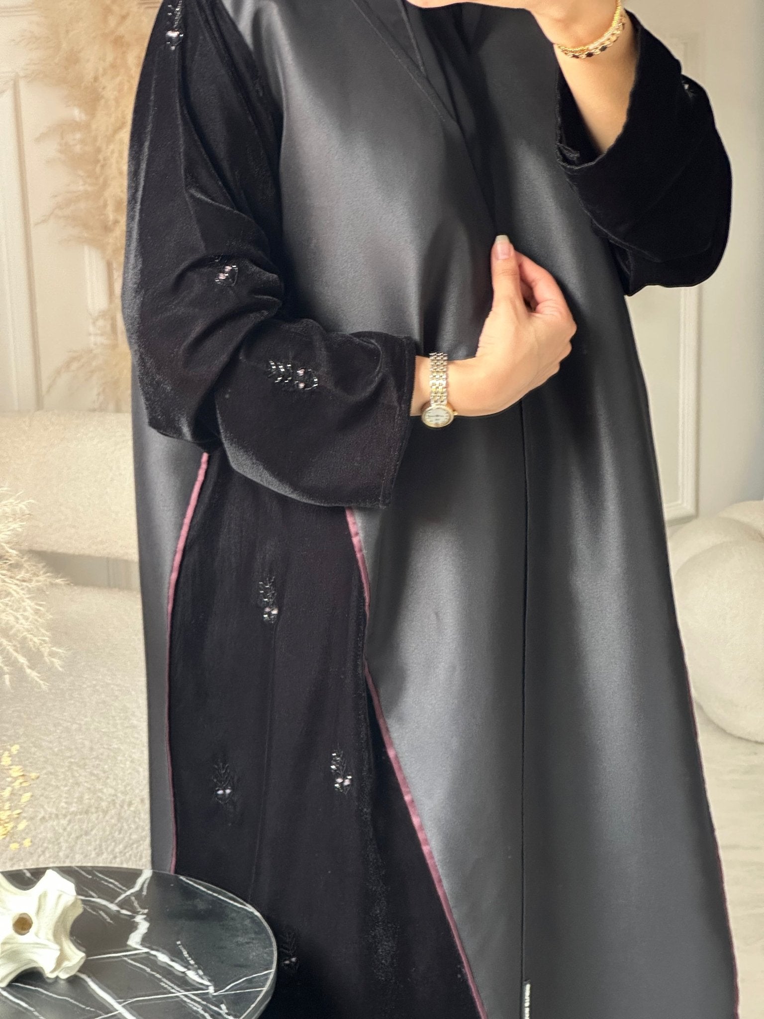 C 0933 Black Beaded Eid Abaya Set