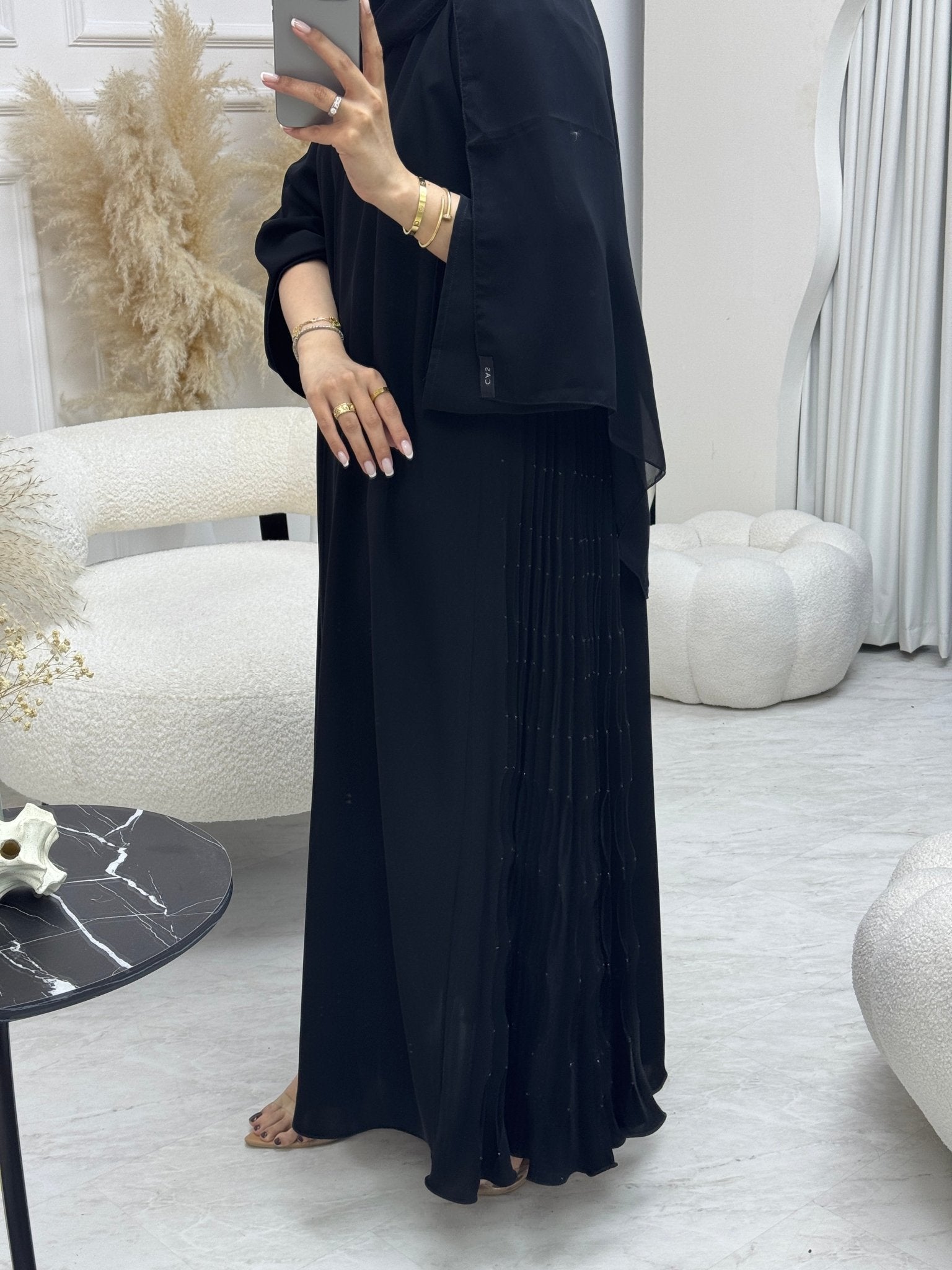 C 0935 Black Pleated Abaya