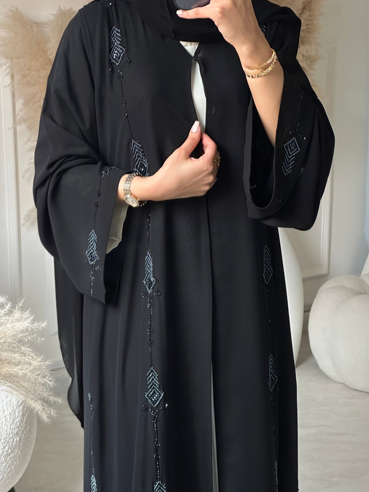 C 0949 Black Beaded Abaya