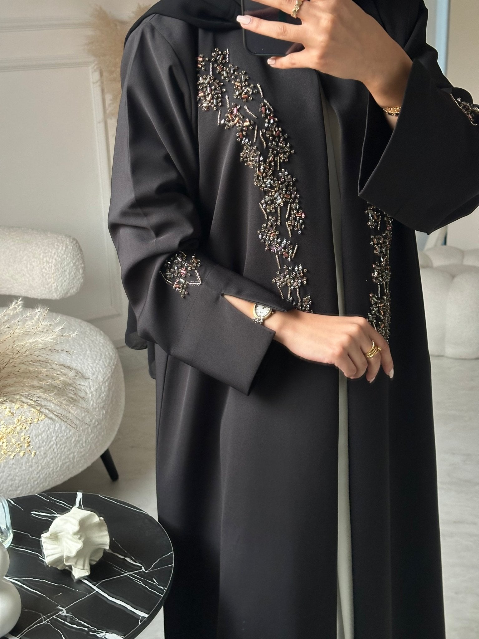 C 0954 Black Beaded Abaya