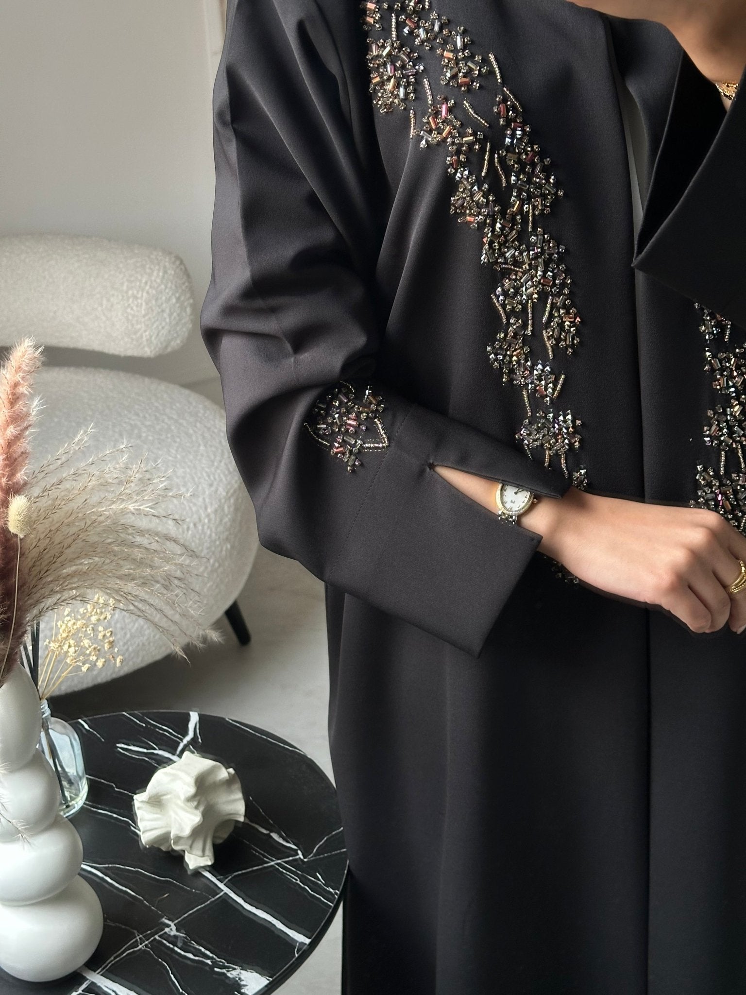 C 0954 Black Beaded Abaya