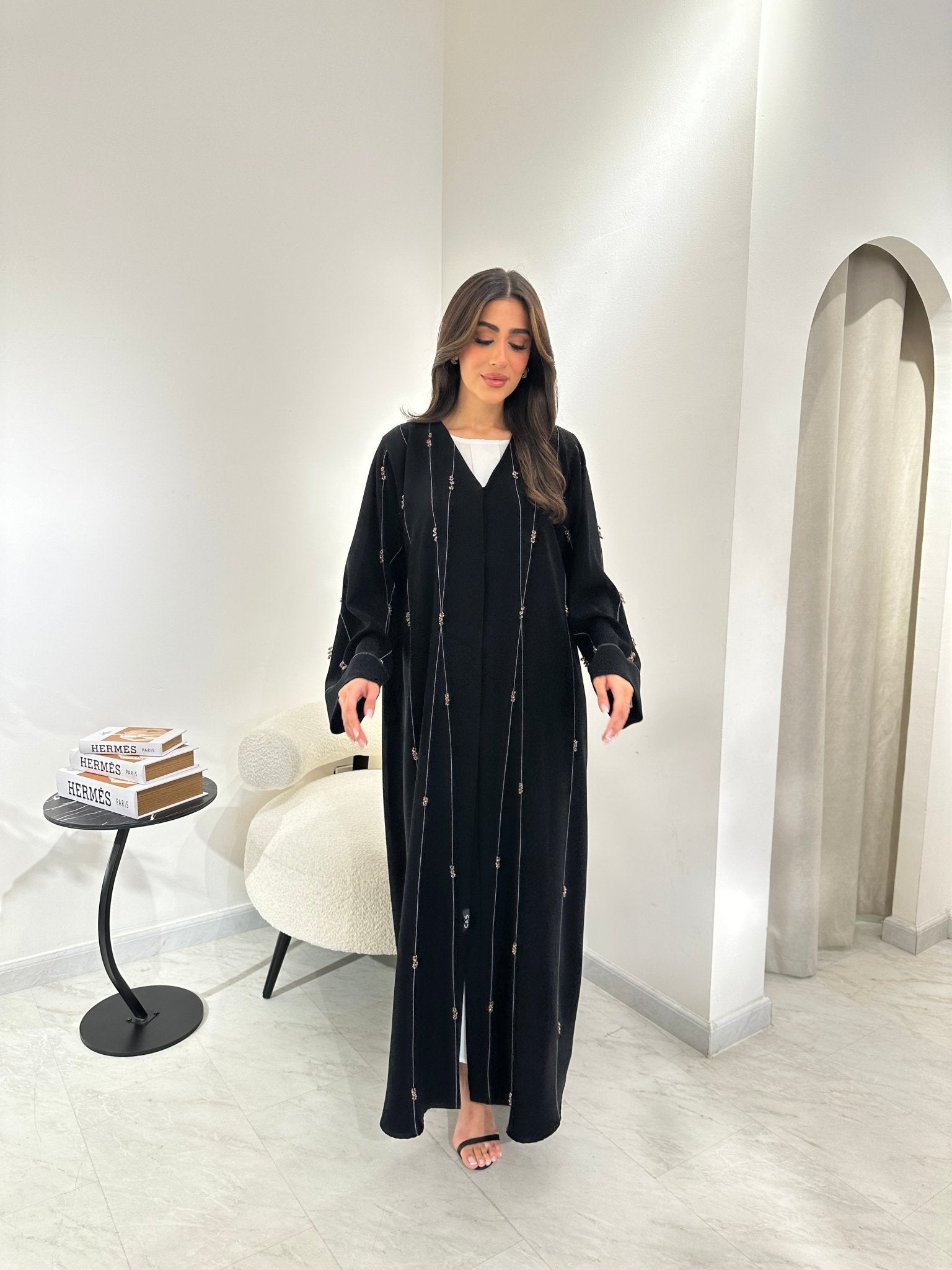 C 0965 Black Beaded Abaya