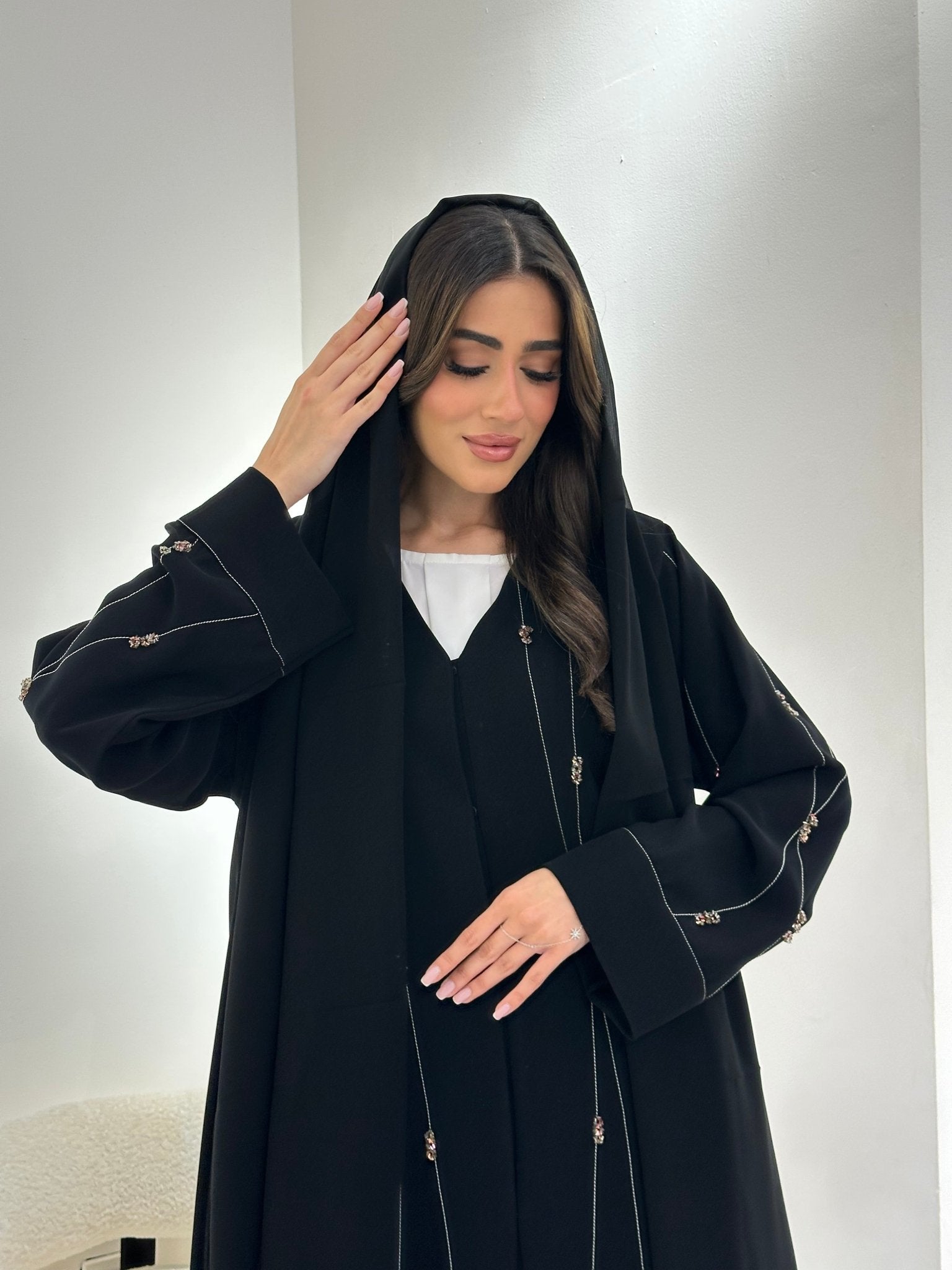 C 0965 Black Beaded Abaya