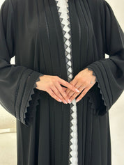 C 0971 Black Lace Pleated Abaya