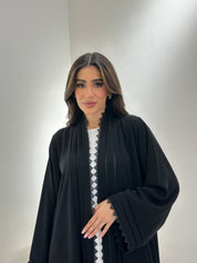 C 0971 Black Lace Pleated Abaya