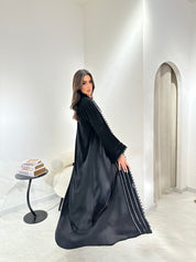 C 0971 Black Lace Pleated Abaya