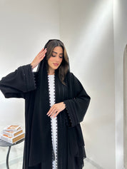 C 0971 Black Lace Pleated Abaya