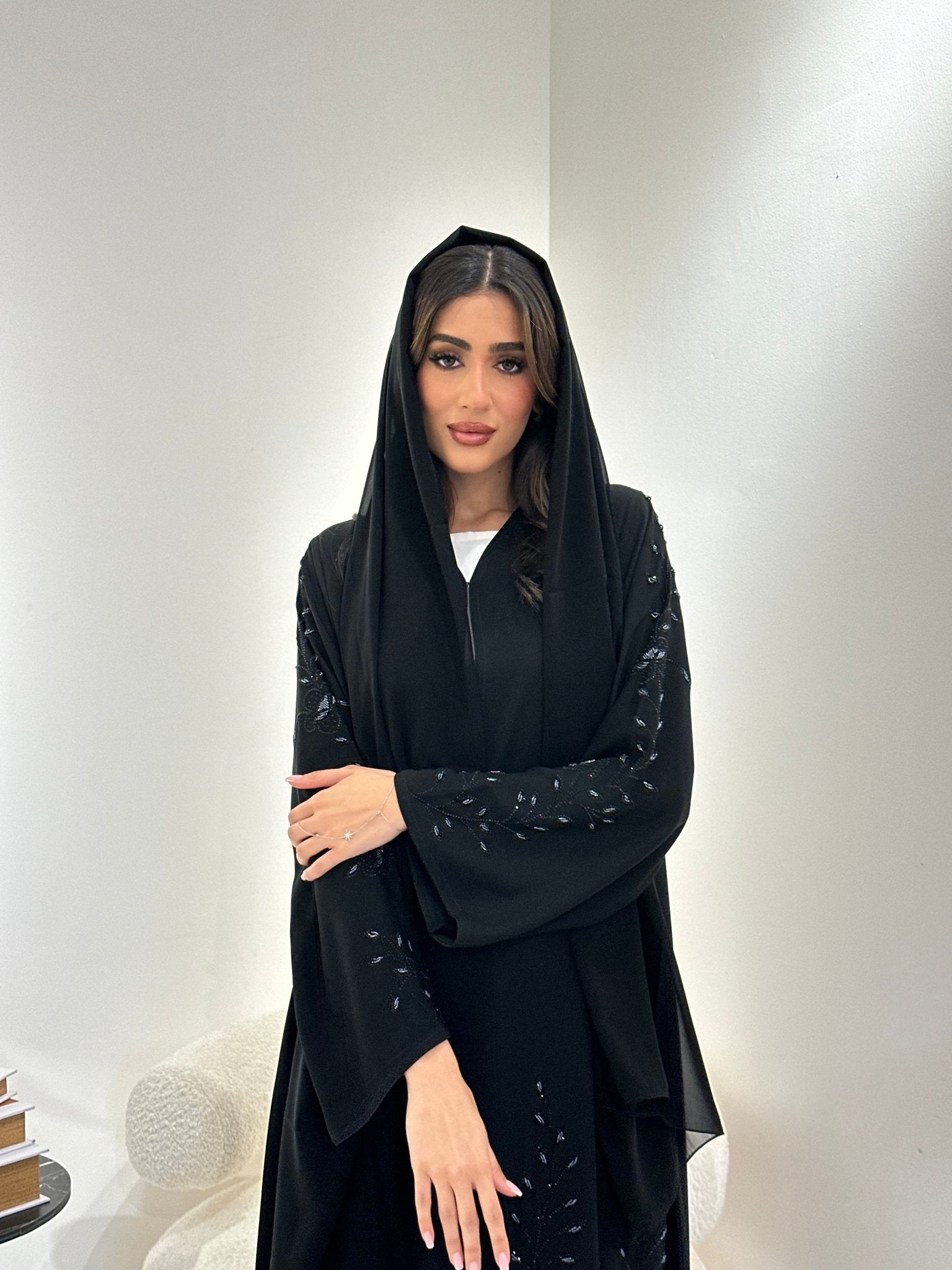 C 0975 Black Beaded Abaya