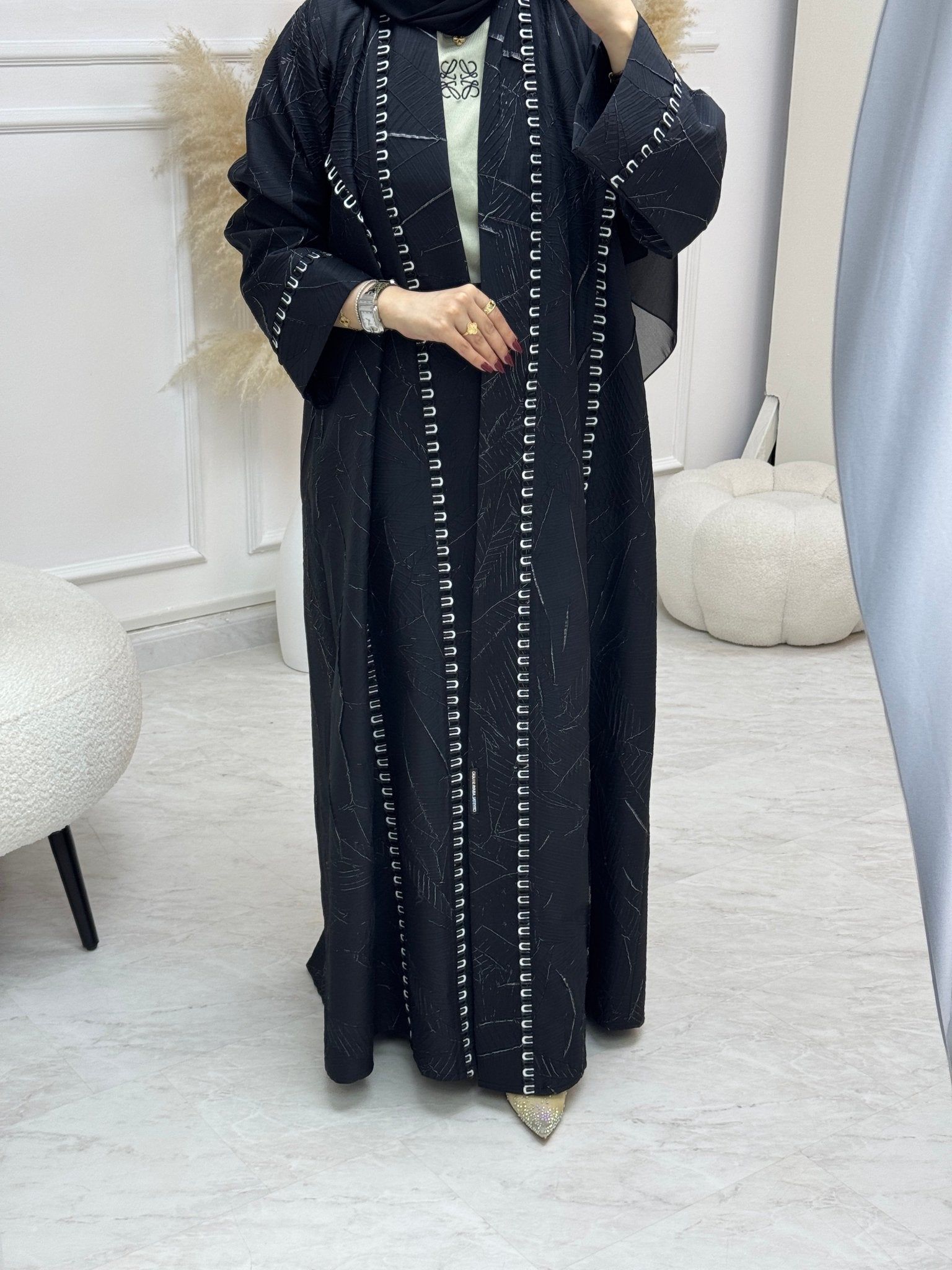 C 0988 Silver Black Abaya