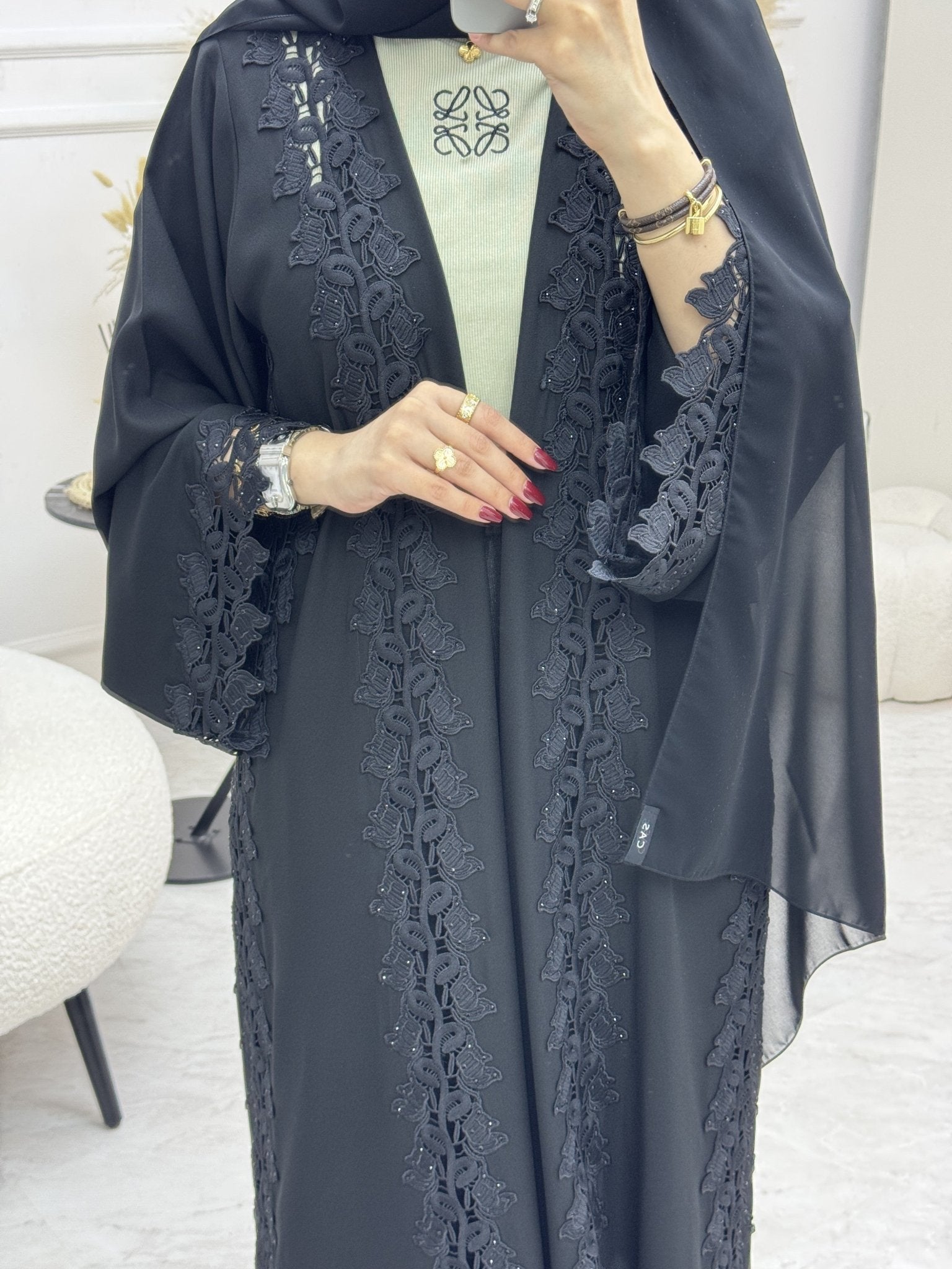 C 0992 Black Lace Abaya