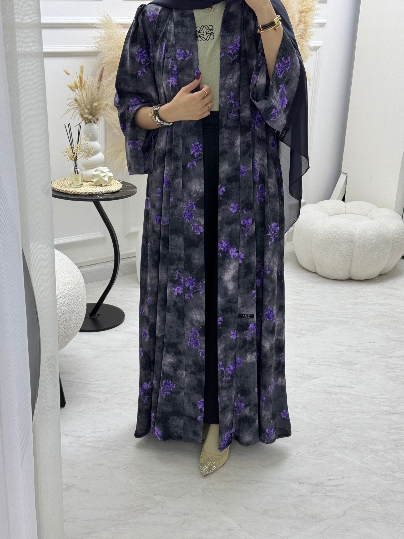 C 1003 - 01 Black Purple Printed Abaya