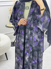 C 1003 - 01 Black Purple Printed Abaya
