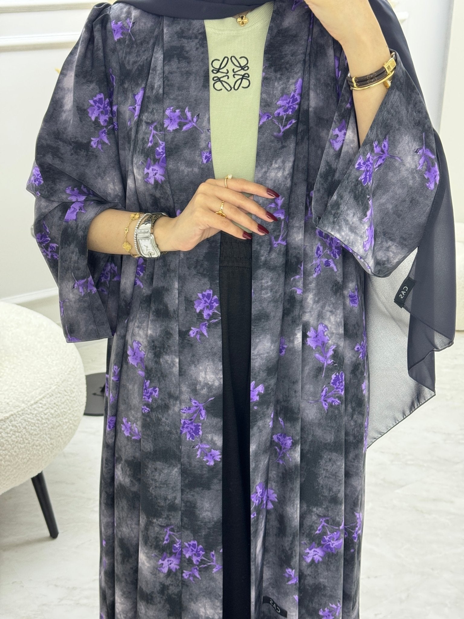 C 1003 - 01 Black Purple Printed Abaya