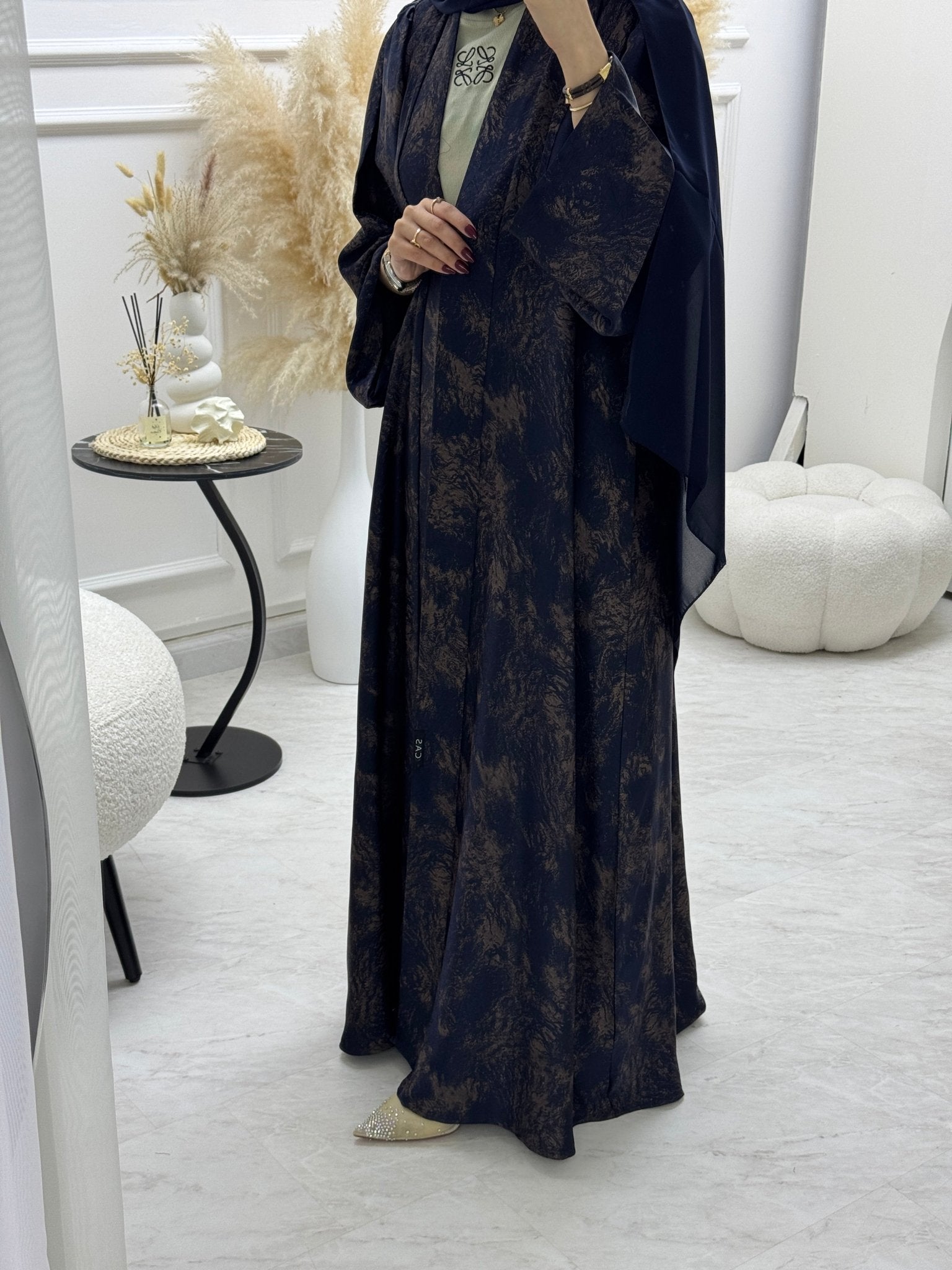 C 1004 - 01 Dark Blue Printed Abaya