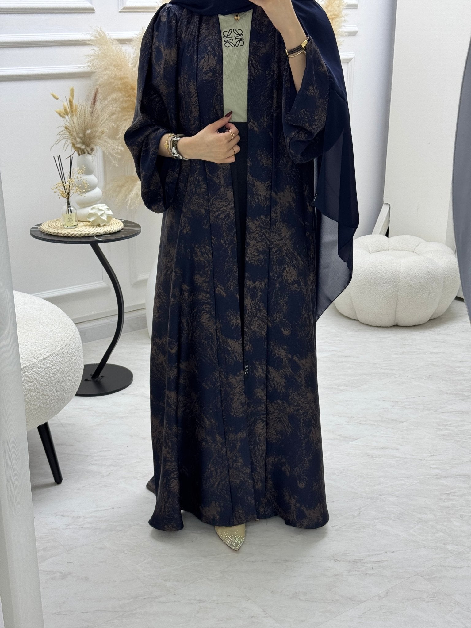C 1004 - 01 Dark Blue Printed Abaya