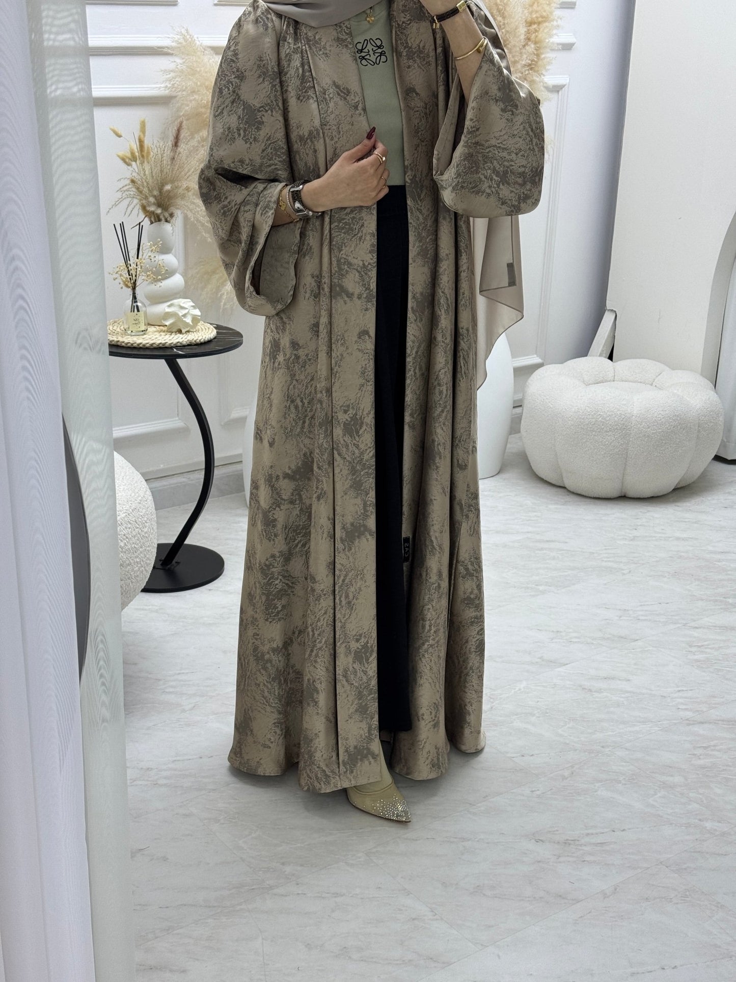 C 1004 - 03 Beige Printed Abaya